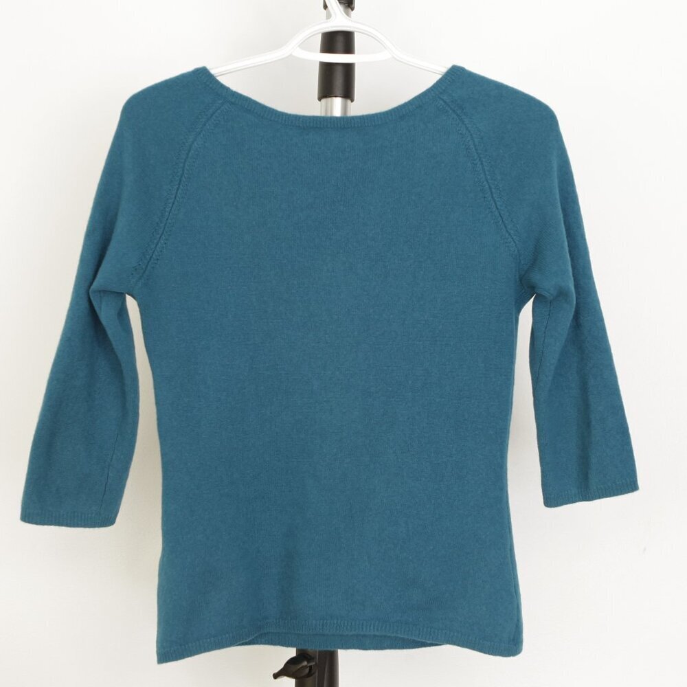 InCashmere 100% Cashmere Blue Boatneck 3/4 Sleeve Pullover Sweater Sz S - Picture 7 of 12